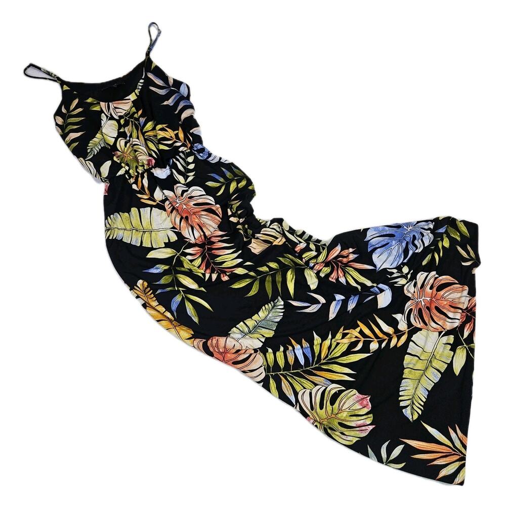 Naif Tropical Maxi Dress S Floral Boho Sleeveless Summer Sundress Vacation Black - Picture 16 of 16